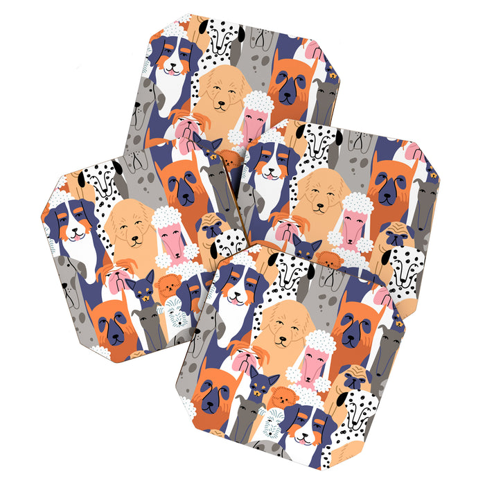 Funny diverse dog crowd character cartoon background Coaster Gallery Image 1