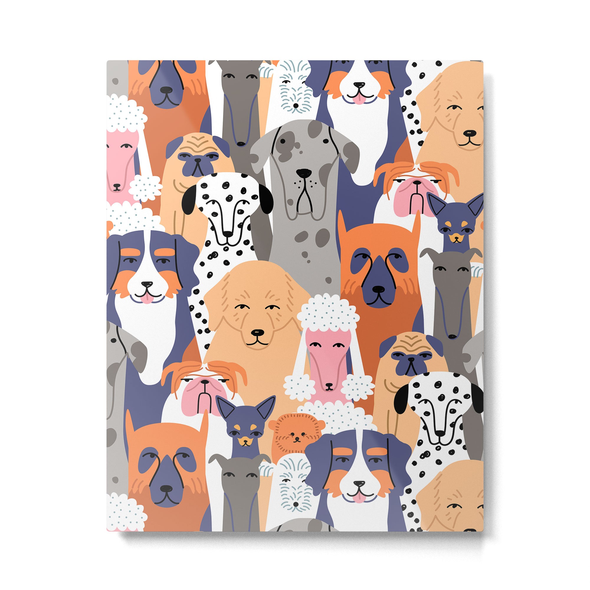 Funny diverse dog crowd character cartoon background Metal Print Gallery Image 6