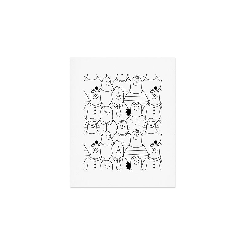 Funny diverse people crowd cartoon pattern Art Print Gallery Image 1