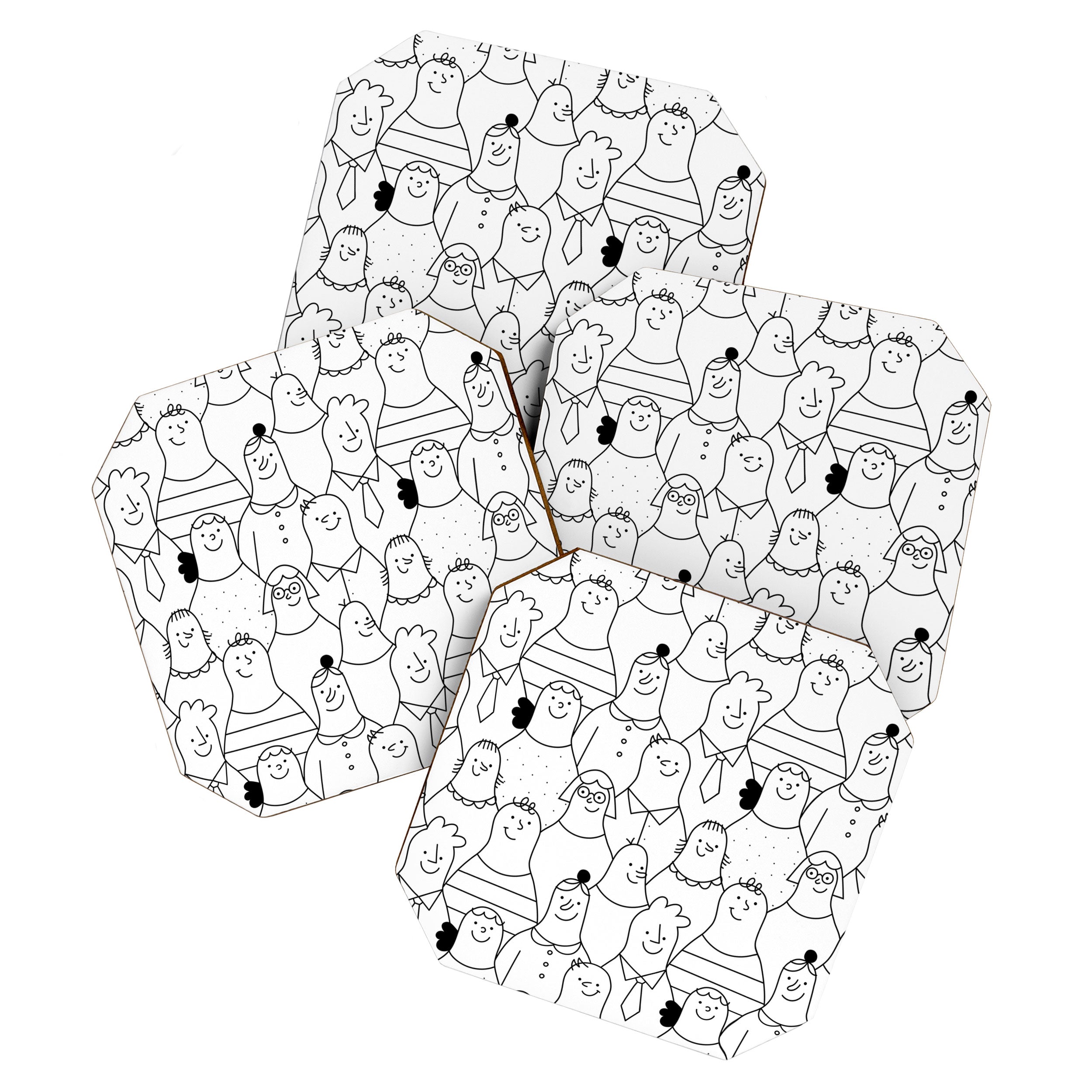 Funny diverse people crowd cartoon pattern Coaster Gallery Image 1