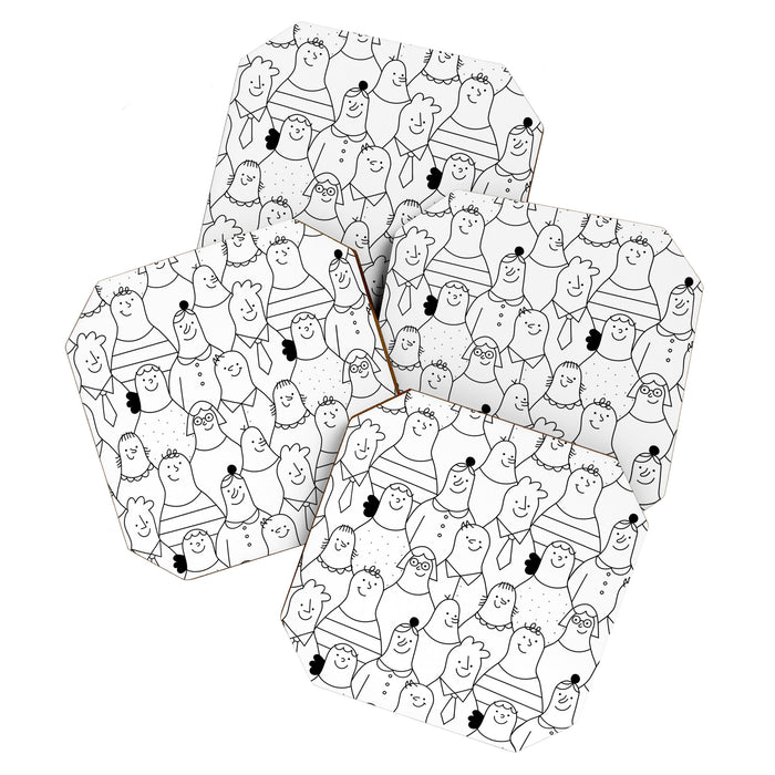Funny diverse people crowd cartoon pattern Coaster Gallery Image 1