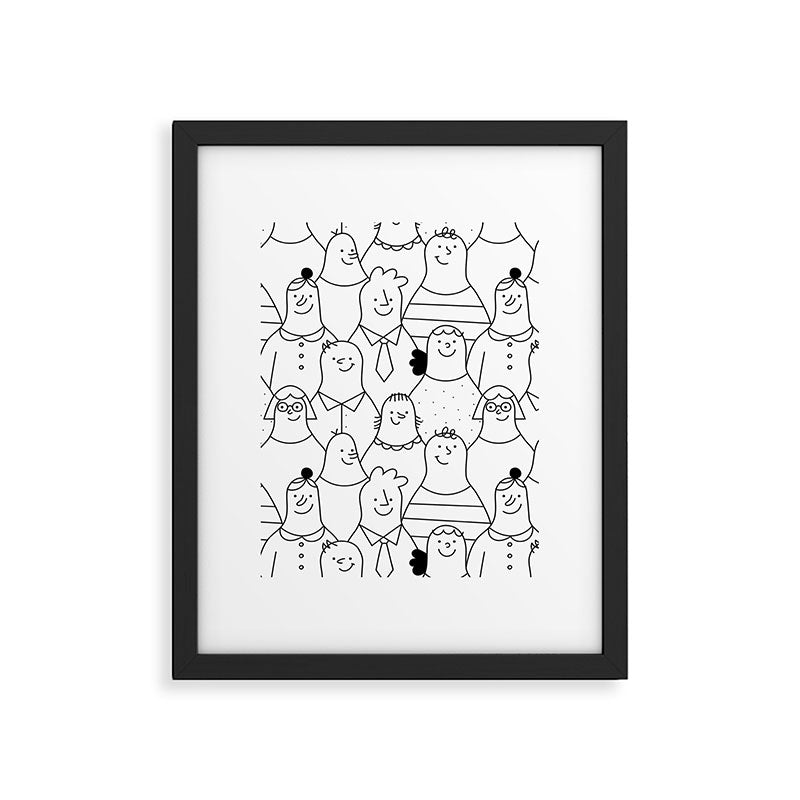 Funny diverse people crowd cartoon pattern Framed Art Print Gallery Image 6