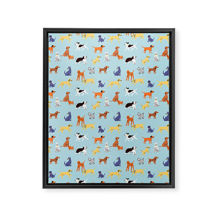 Funny dog animal cartoon art pattern Framed Canvas Print Gallery Image 1
