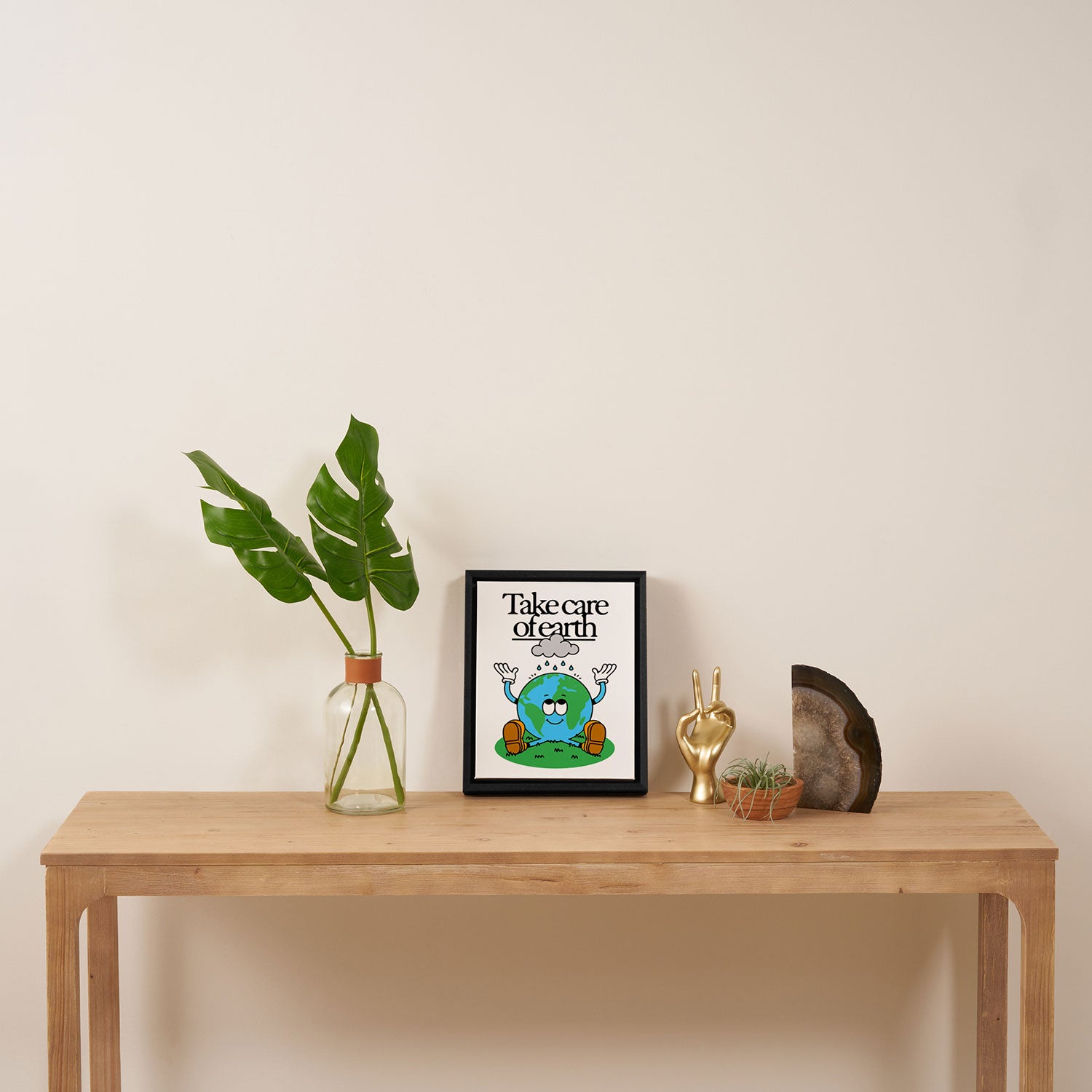 Funny earth planet cartoon mascot character  Framed Canvas Print Gallery Image 4