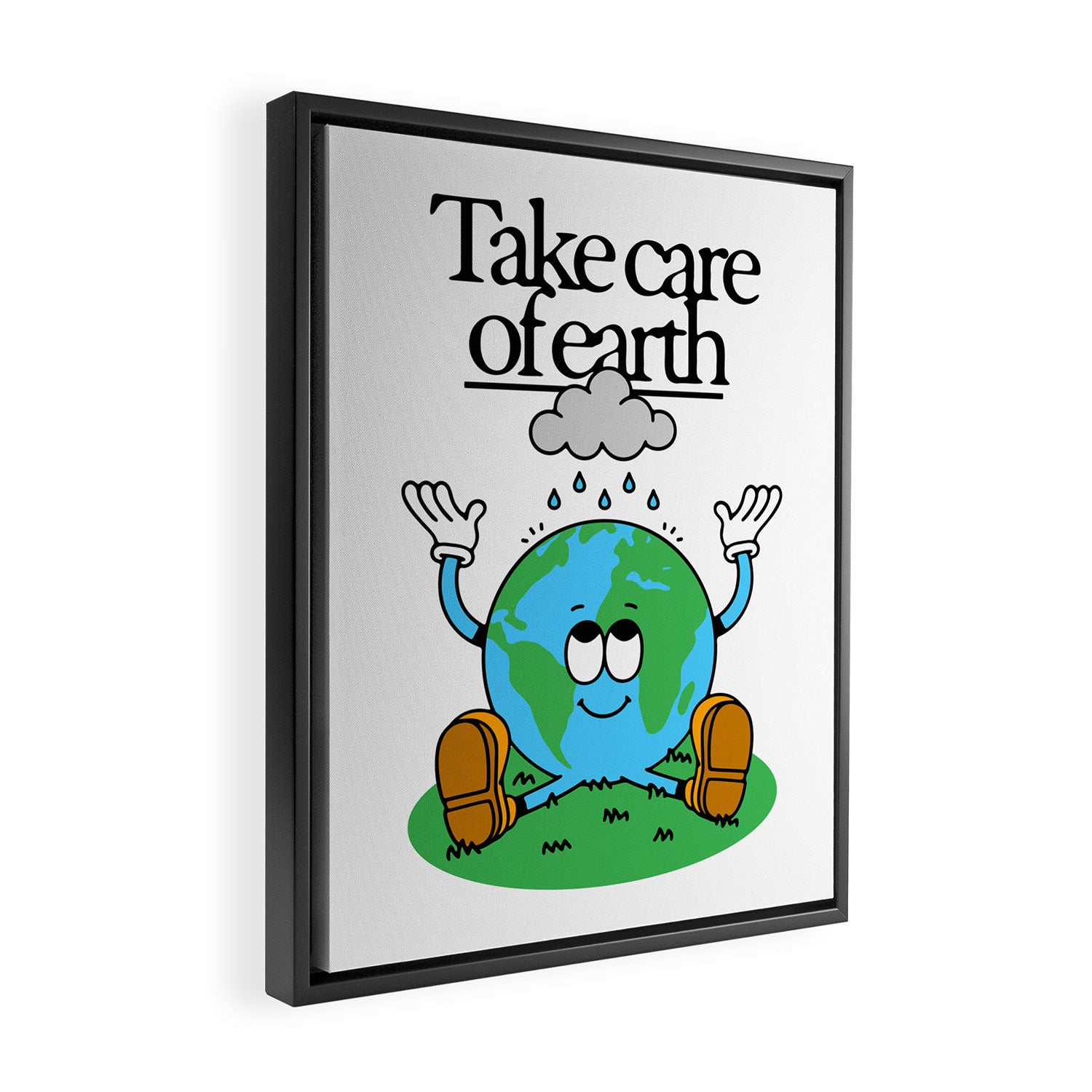 Funny earth planet cartoon mascot character  Framed Canvas Print Gallery Image 2
