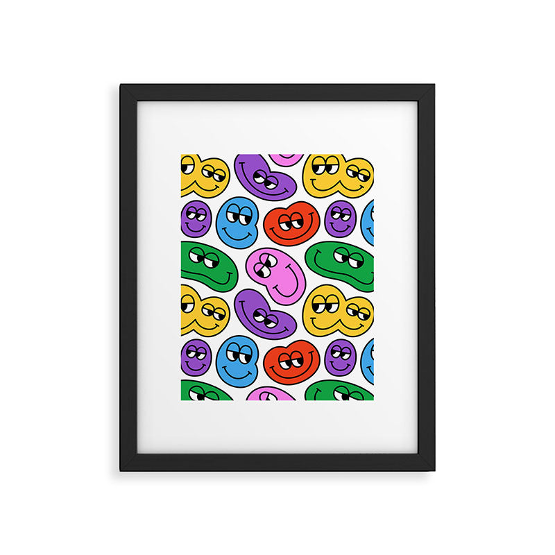 Funny happy face cartoon art pattern Framed Art Print Gallery Image 6