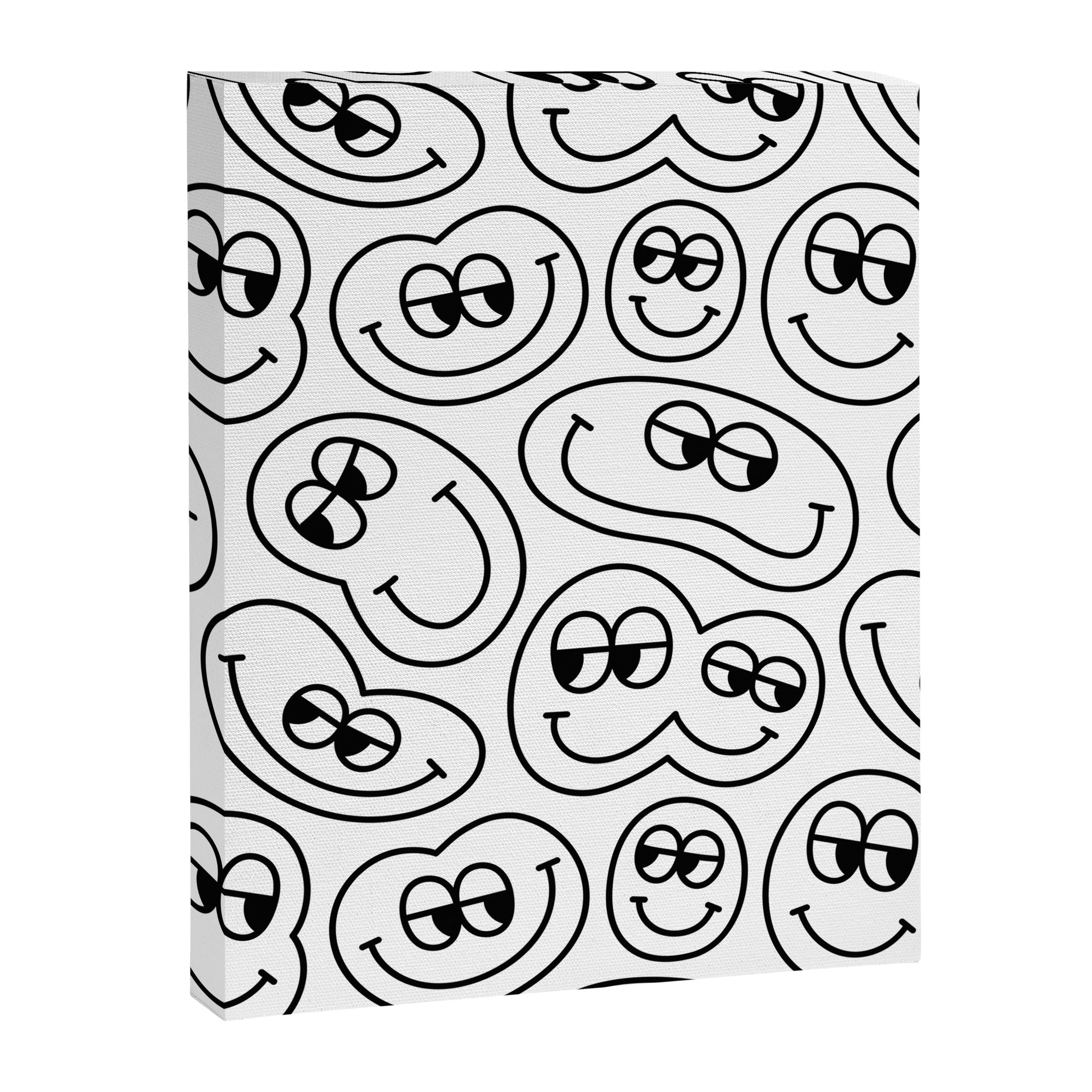 Funny happy face cartoon doodle pattern Canvas Print Gallery Image 8