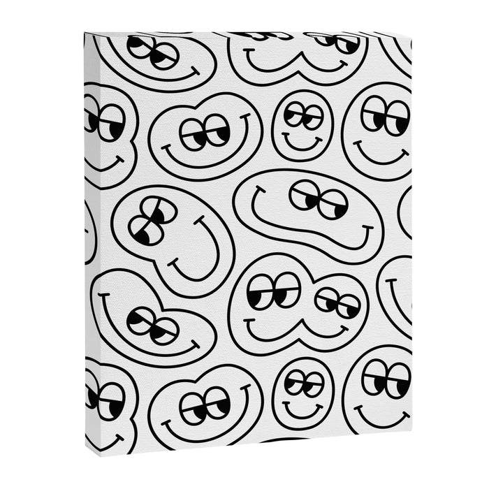 Funny happy face cartoon doodle pattern Canvas Print Gallery Image 1