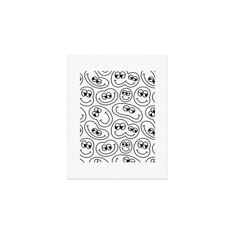 Funny happy face cartoon doodle pattern Art Print Gallery Image 1