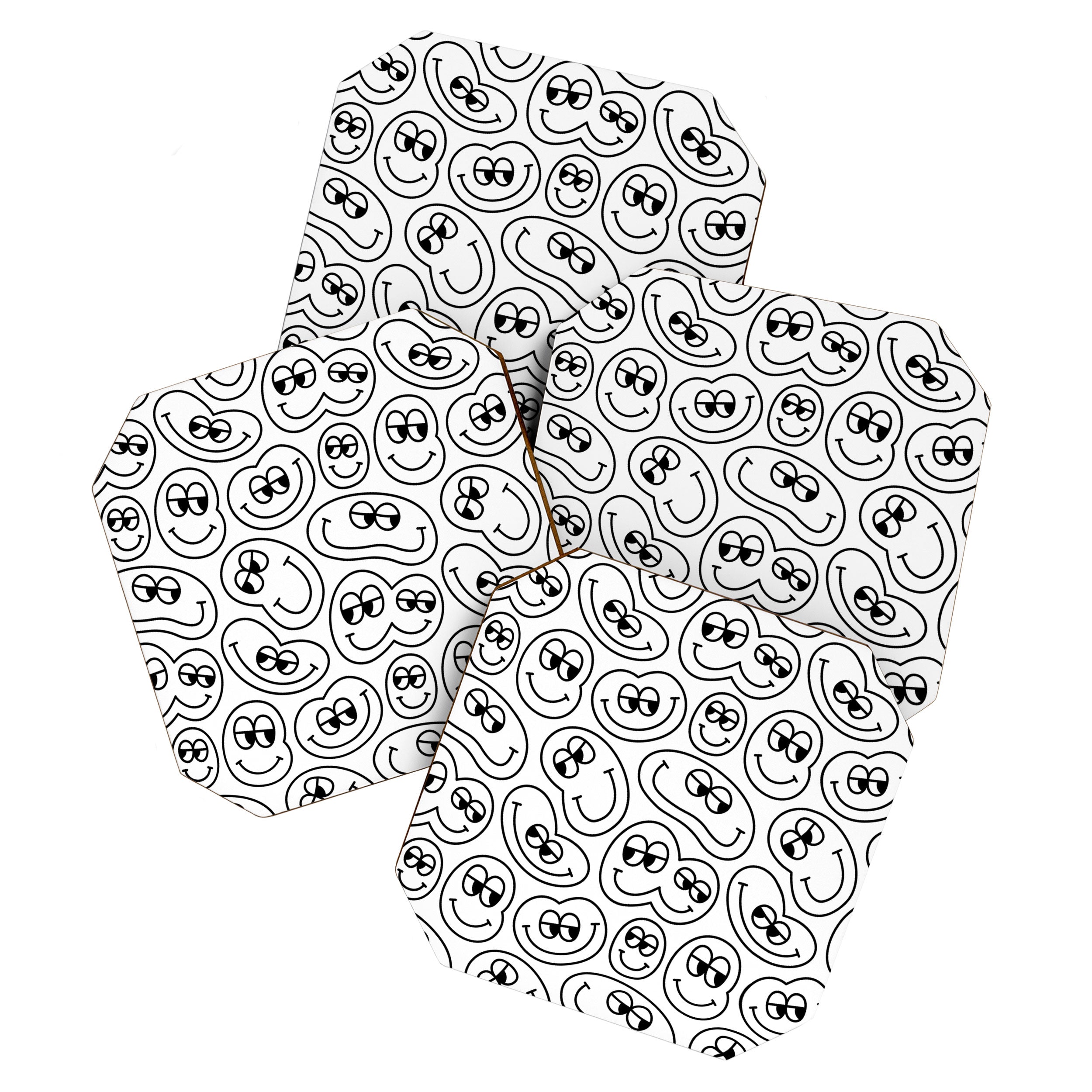 Funny happy face cartoon doodle pattern Coaster Gallery Image 1