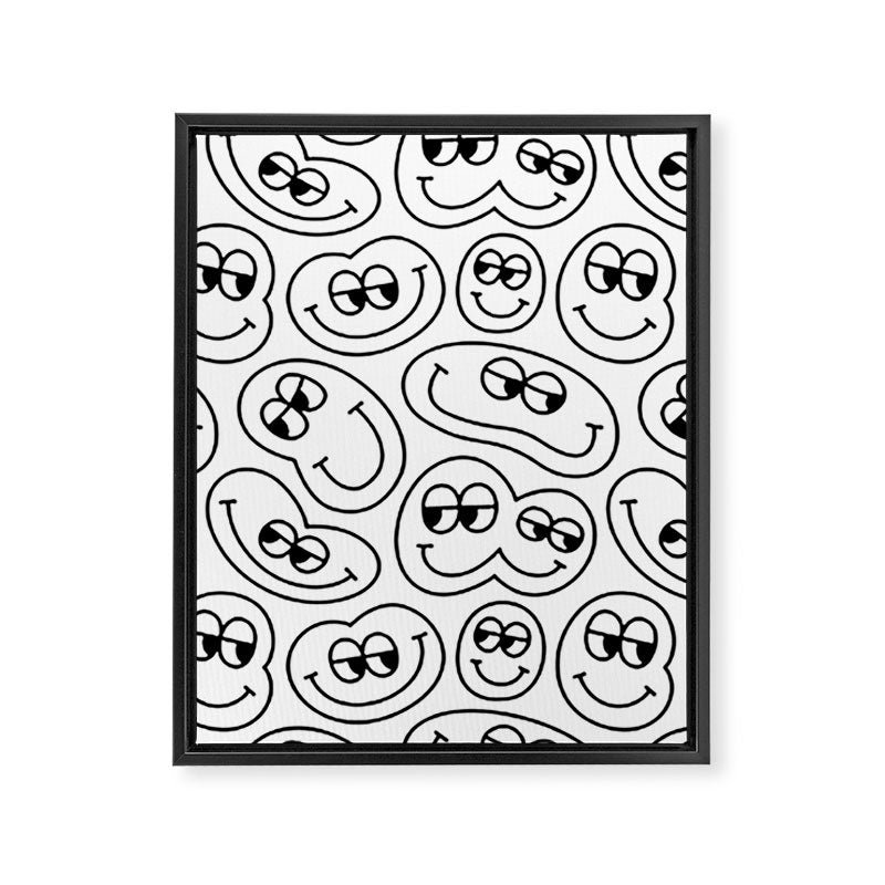 Funny happy face cartoon doodle pattern Framed Canvas Print Gallery Image 8