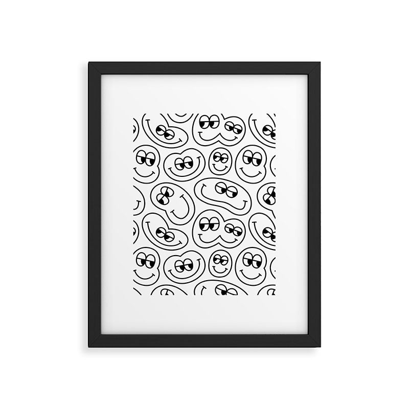Funny happy face cartoon doodle pattern Framed Art Print Gallery Image 6