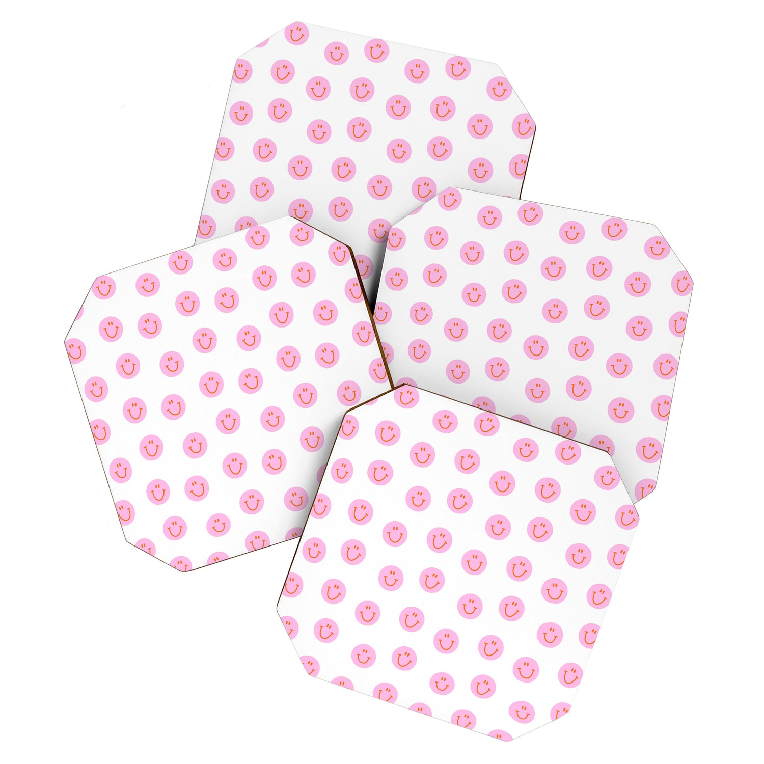 Funny happy face colorful pink cartoon seamless pattern Coaster Gallery Image 1