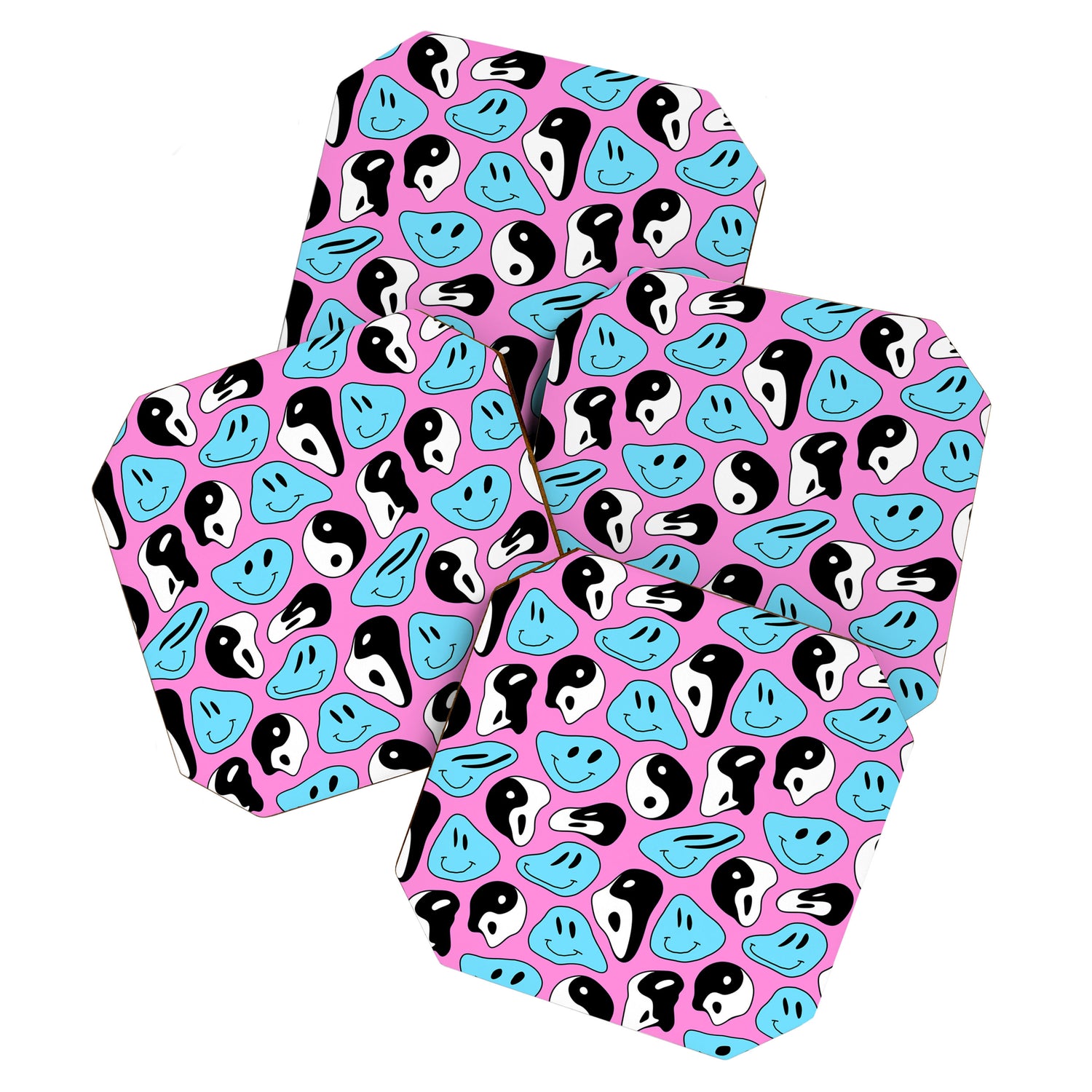 Funny melting smile happy face colorful cartoon seamless pattern Coaster Gallery Image 1
