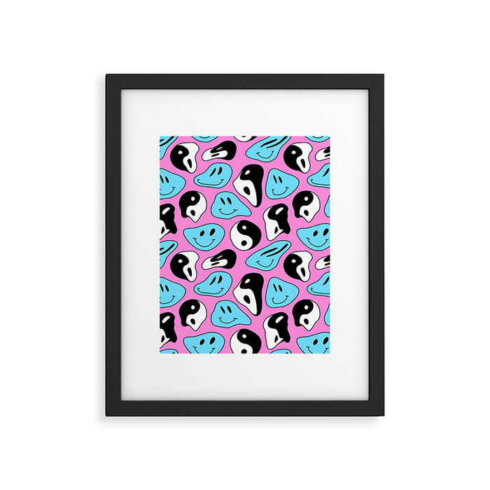 Funny melting smile happy face colorful cartoon seamless pattern Framed Art Print Gallery Image 1