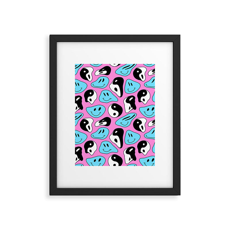 Funny melting smile happy face colorful cartoon seamless pattern Framed Art Print Gallery Image 6