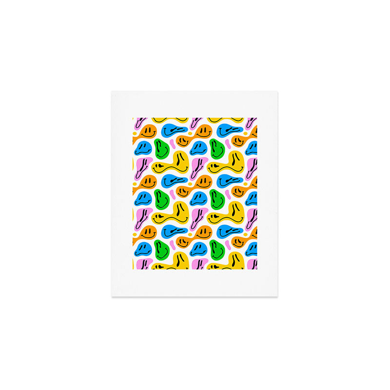 Funny melting smiling happy face colorful cartoon seamless pattern Art Print Gallery Image 1