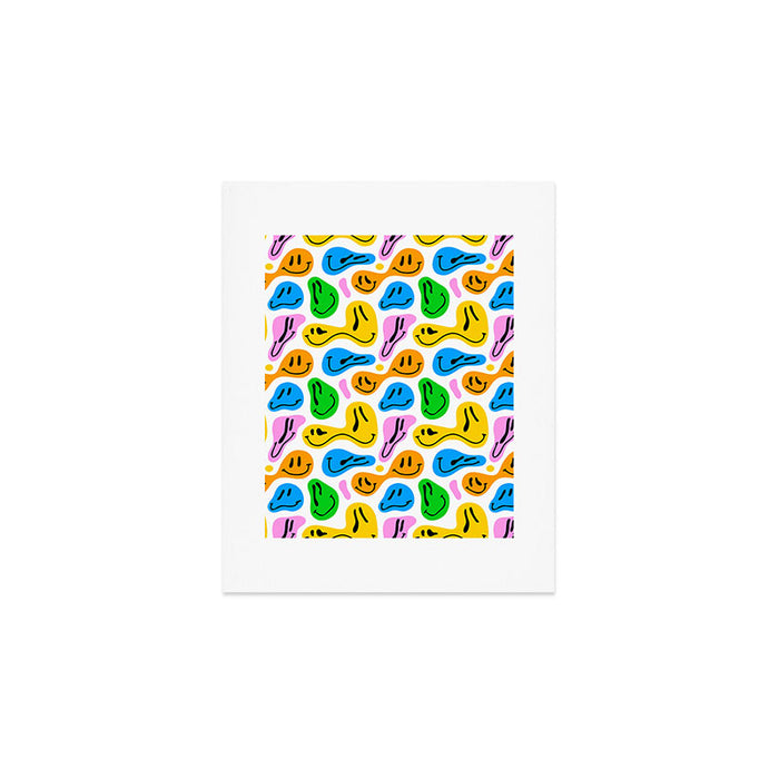 Funny melting smiling happy face colorful cartoon seamless pattern Art Print Gallery Image 1