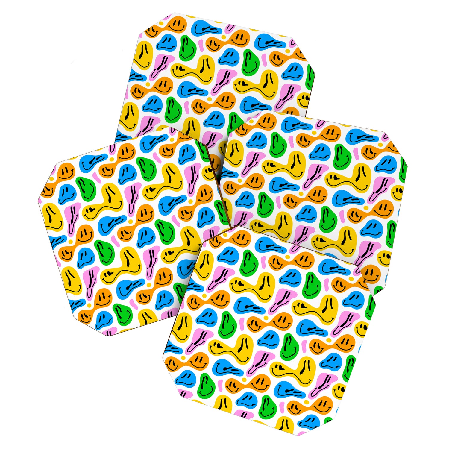 Funny melting smiling happy face colorful cartoon seamless pattern Coaster Gallery Image 1