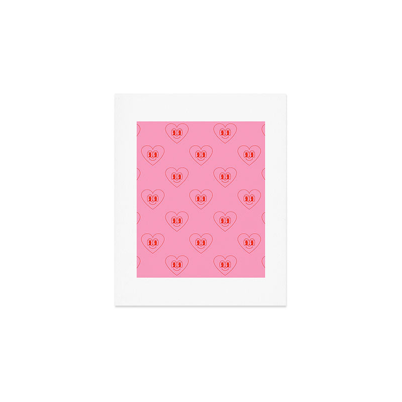 Funny red love heart cartoon pattern Art Print Gallery Image 1