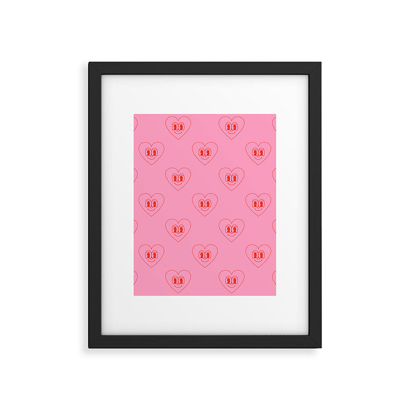 Funny red love heart cartoon pattern Framed Art Print Gallery Image 6