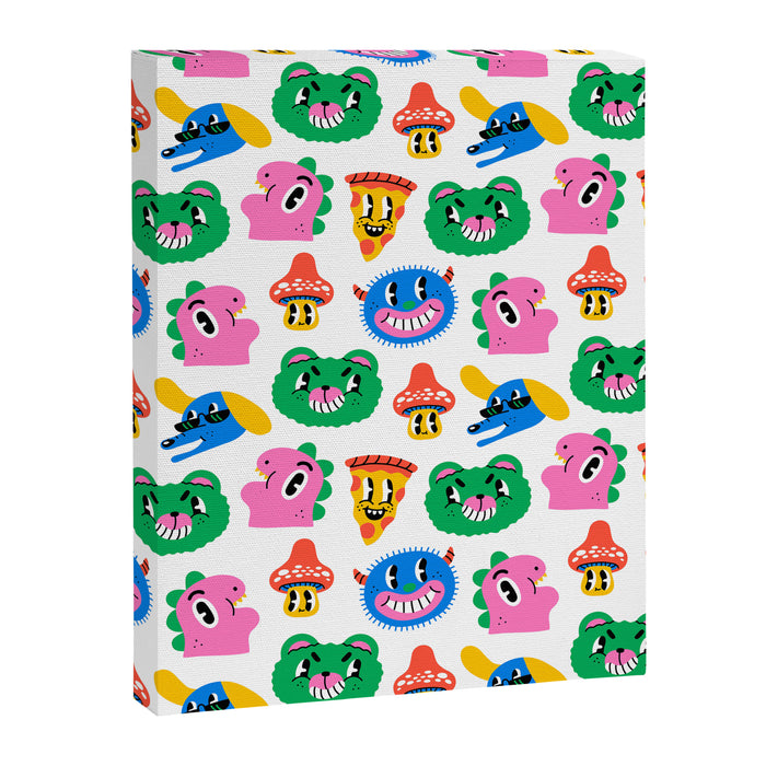 Funny retro cartoon character mascot pattern Canvas Print Gallery Image 1