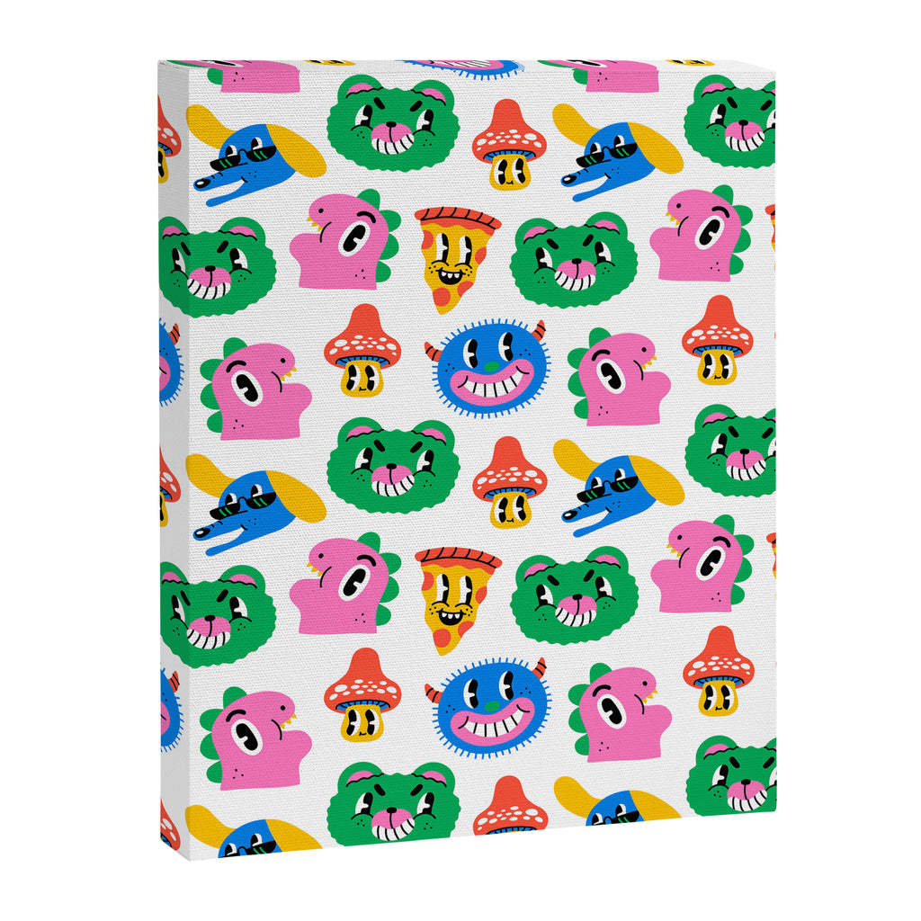 Funny retro cartoon character mascot pattern Canvas Print Gallery Image 8