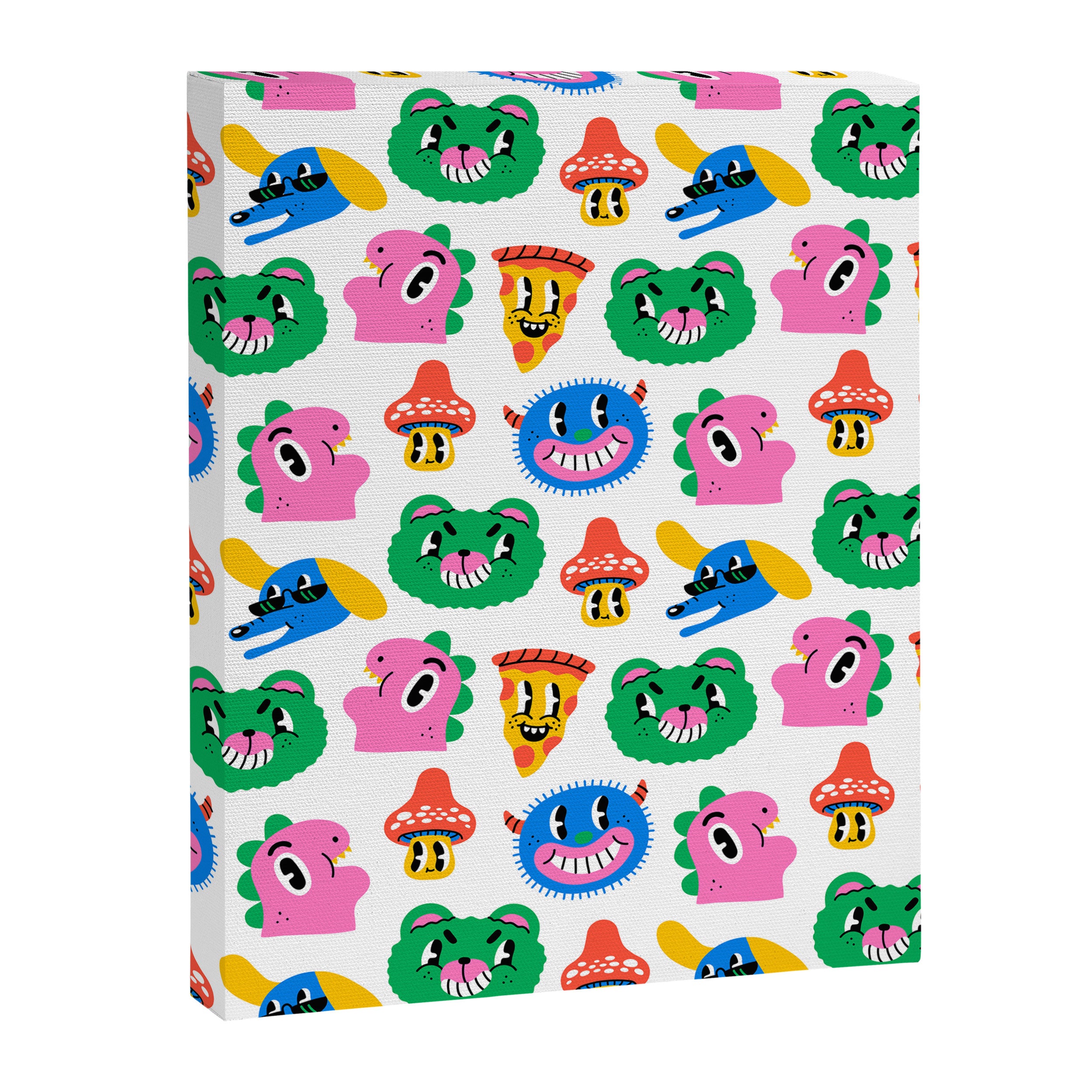 Funny retro cartoon character mascot pattern Canvas Print Gallery Image 8