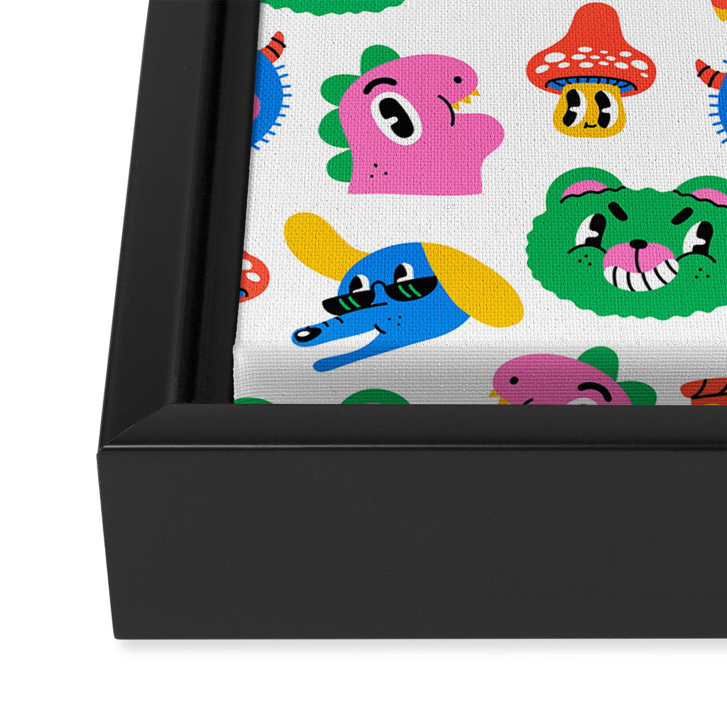 Funny retro cartoon character mascot pattern Framed Canvas Print Gallery Image 3