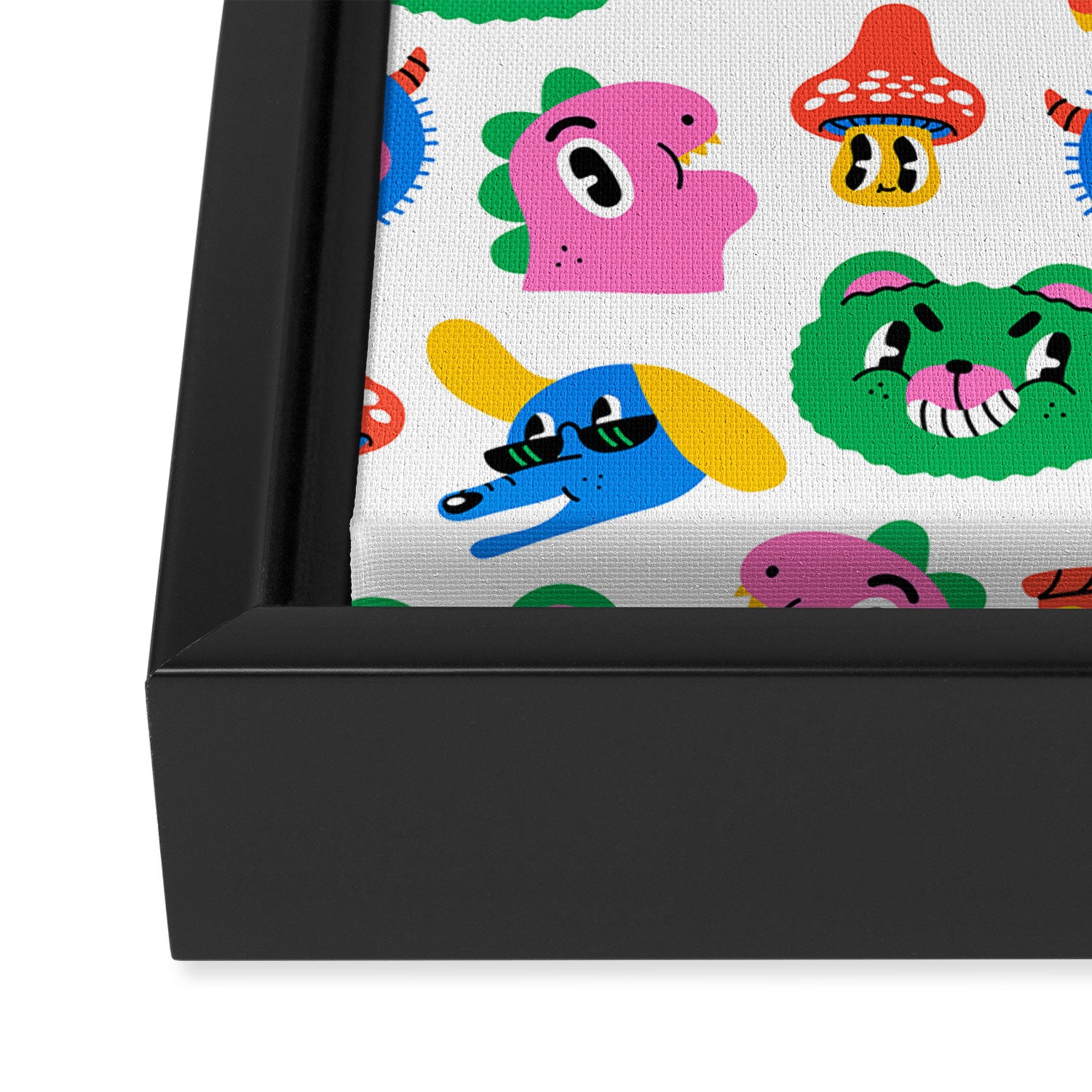 Funny retro cartoon character mascot pattern Framed Canvas Print Gallery Image 3