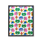 Funny retro cartoon character mascot pattern Framed Canvas Print Gallery Image 8