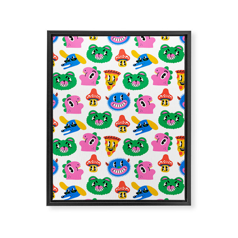 Funny retro cartoon character mascot pattern Framed Canvas Print Gallery Image 8