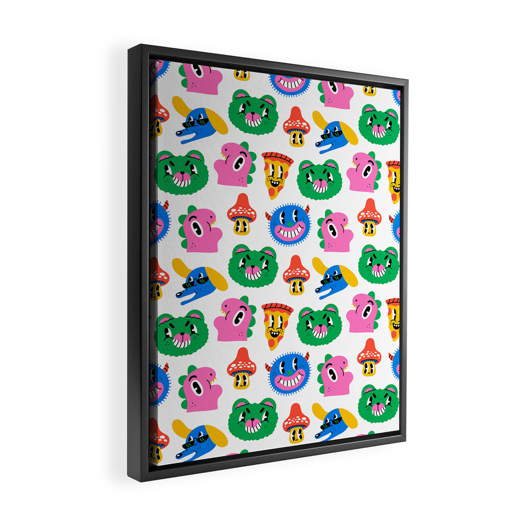 Funny retro cartoon character mascot pattern Framed Canvas Print Gallery Image 2