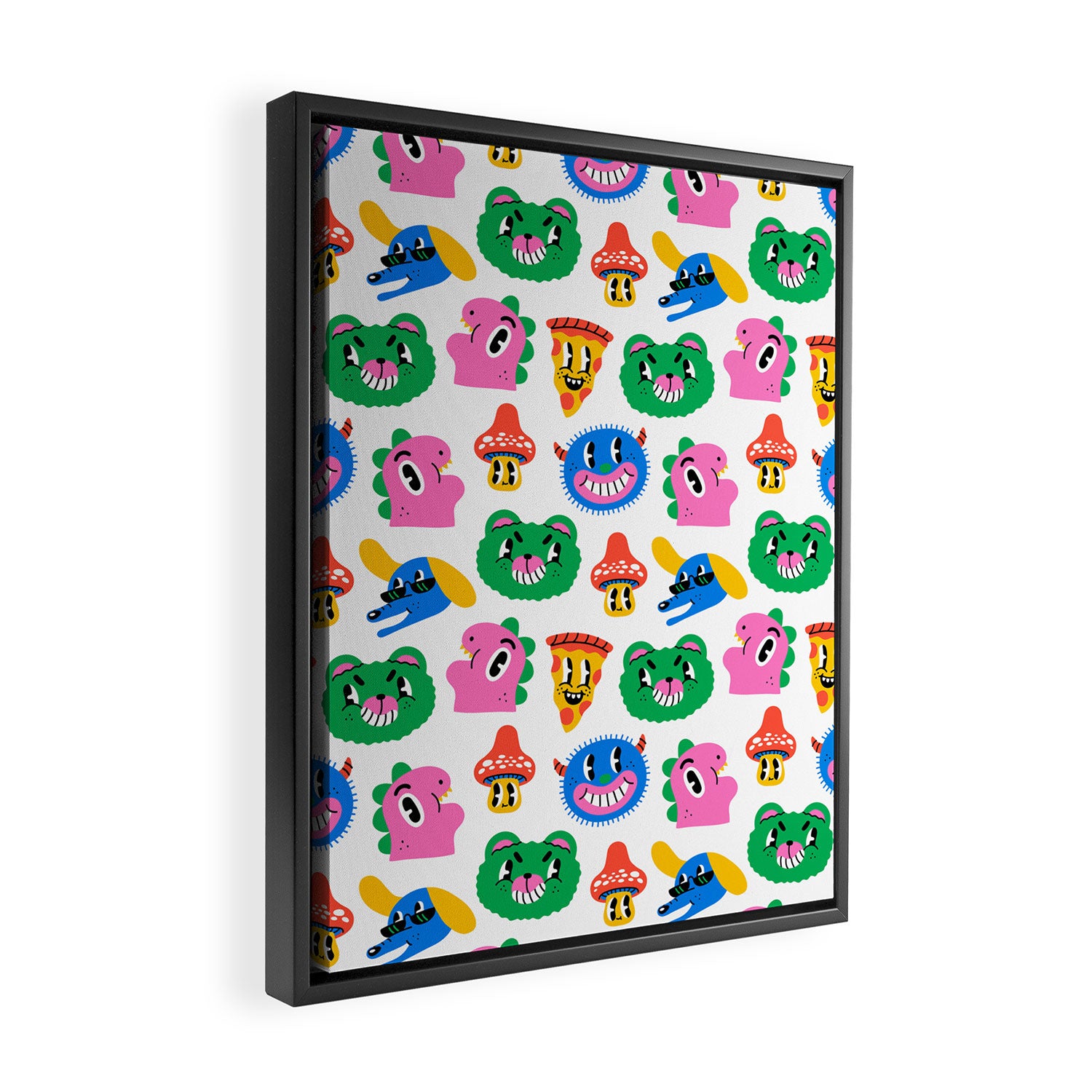 Funny retro cartoon character mascot pattern Framed Canvas Print Gallery Image 2