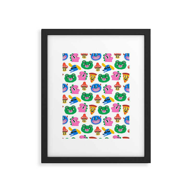 Funny retro cartoon character mascot pattern Framed Art Print Gallery Image 6