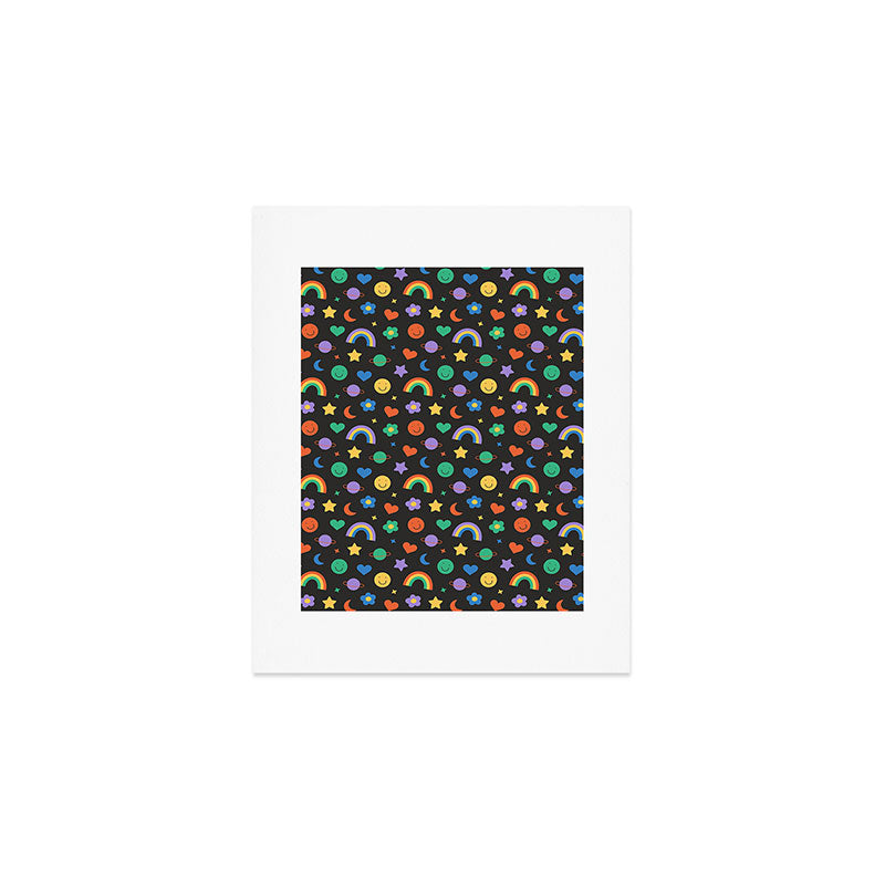 Funny retro cartoon doodle sticker pattern Art Print Gallery Image 1