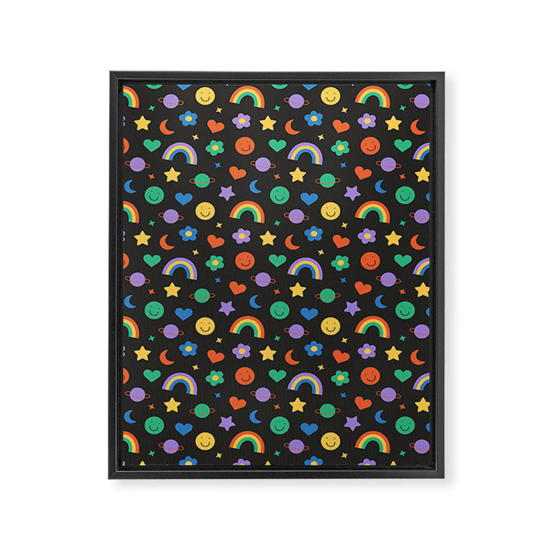 Funny retro cartoon doodle sticker pattern Framed Canvas Print Gallery Image 8