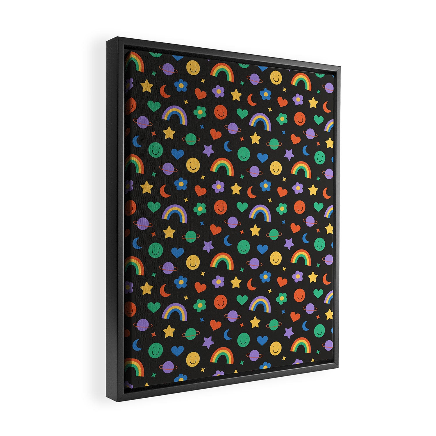 Funny retro cartoon doodle sticker pattern Framed Canvas Print Gallery Image 2