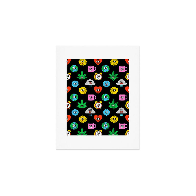 Funny retro cartoon sticker art pattern Art Print Gallery Image 1