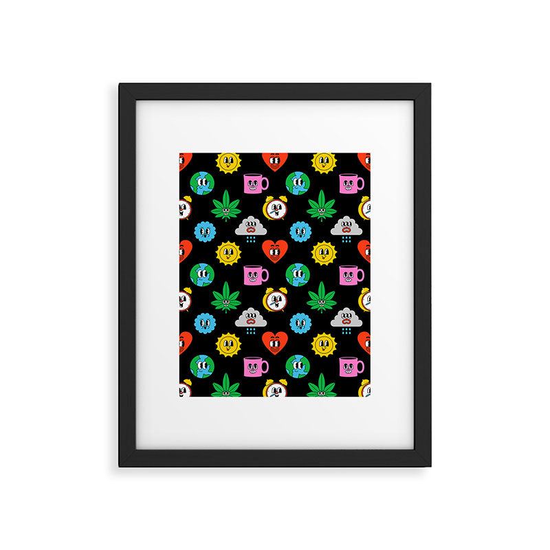 Funny retro cartoon sticker art pattern Framed Art Print Gallery Image 6