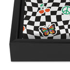 Funny retro cartoon sticker checkered pattern Framed Canvas Print Gallery Image 3