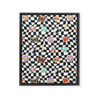 Funny retro cartoon sticker checkered pattern Framed Canvas Print Gallery Image 8