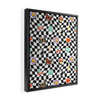 Funny retro cartoon sticker checkered pattern Framed Canvas Print Gallery Image 2