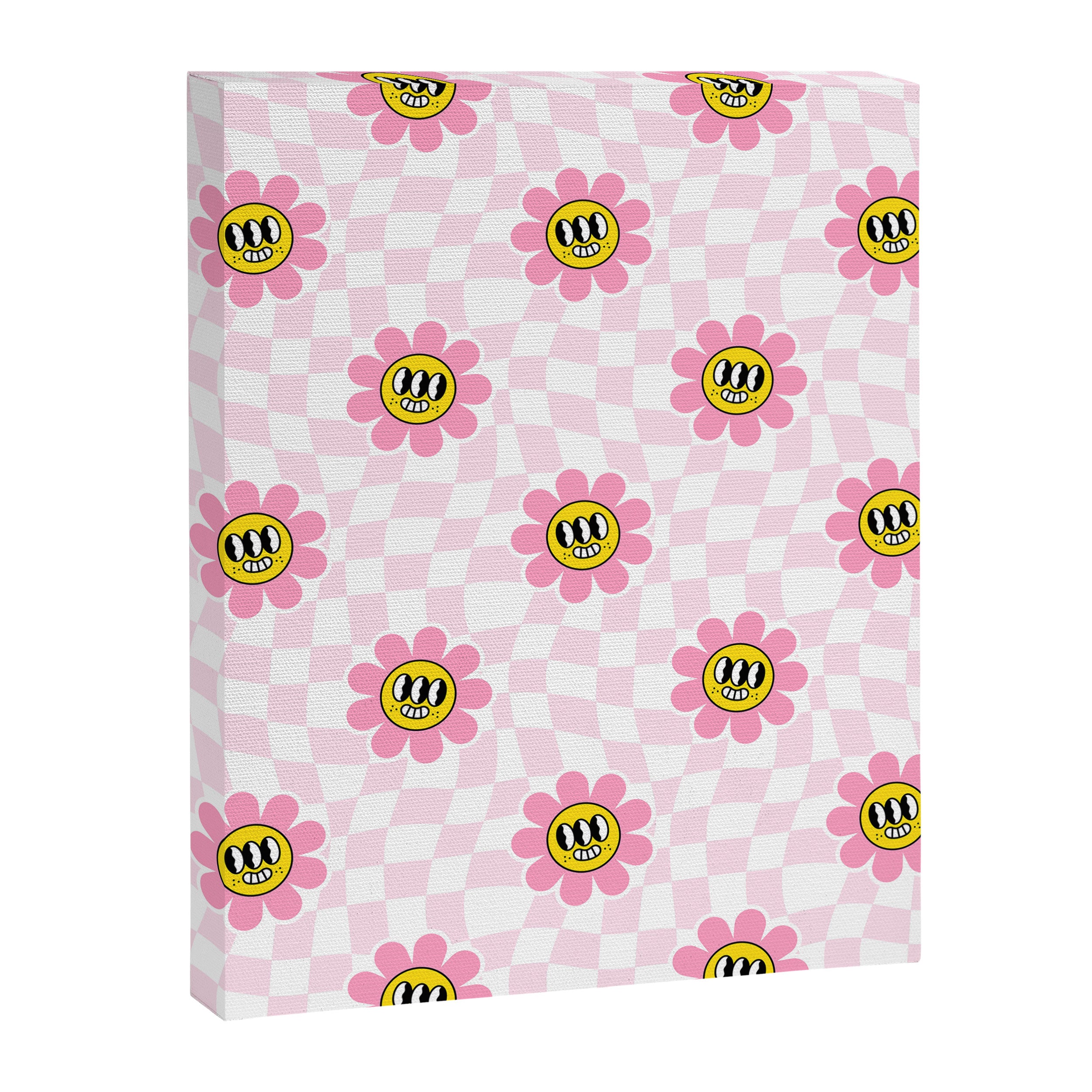 Funny retro flower cartoon checkered pattern Canvas Print Gallery Image 8