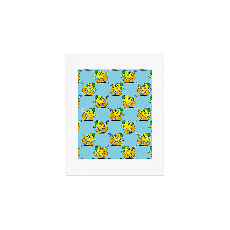 Funny retro lemon cartoon character pattern Art Print Gallery Image 1