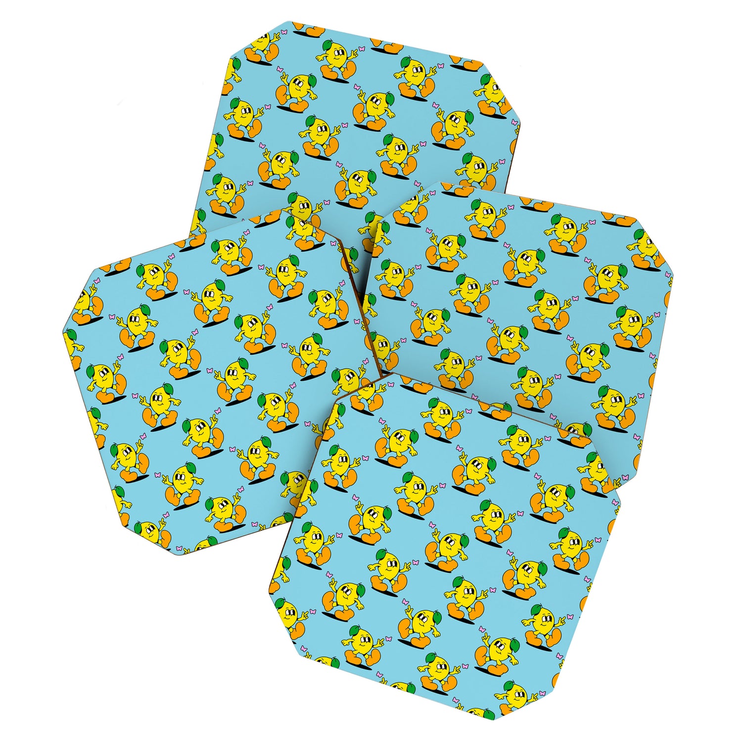 Funny retro lemon cartoon character pattern Coaster Gallery Image 1
