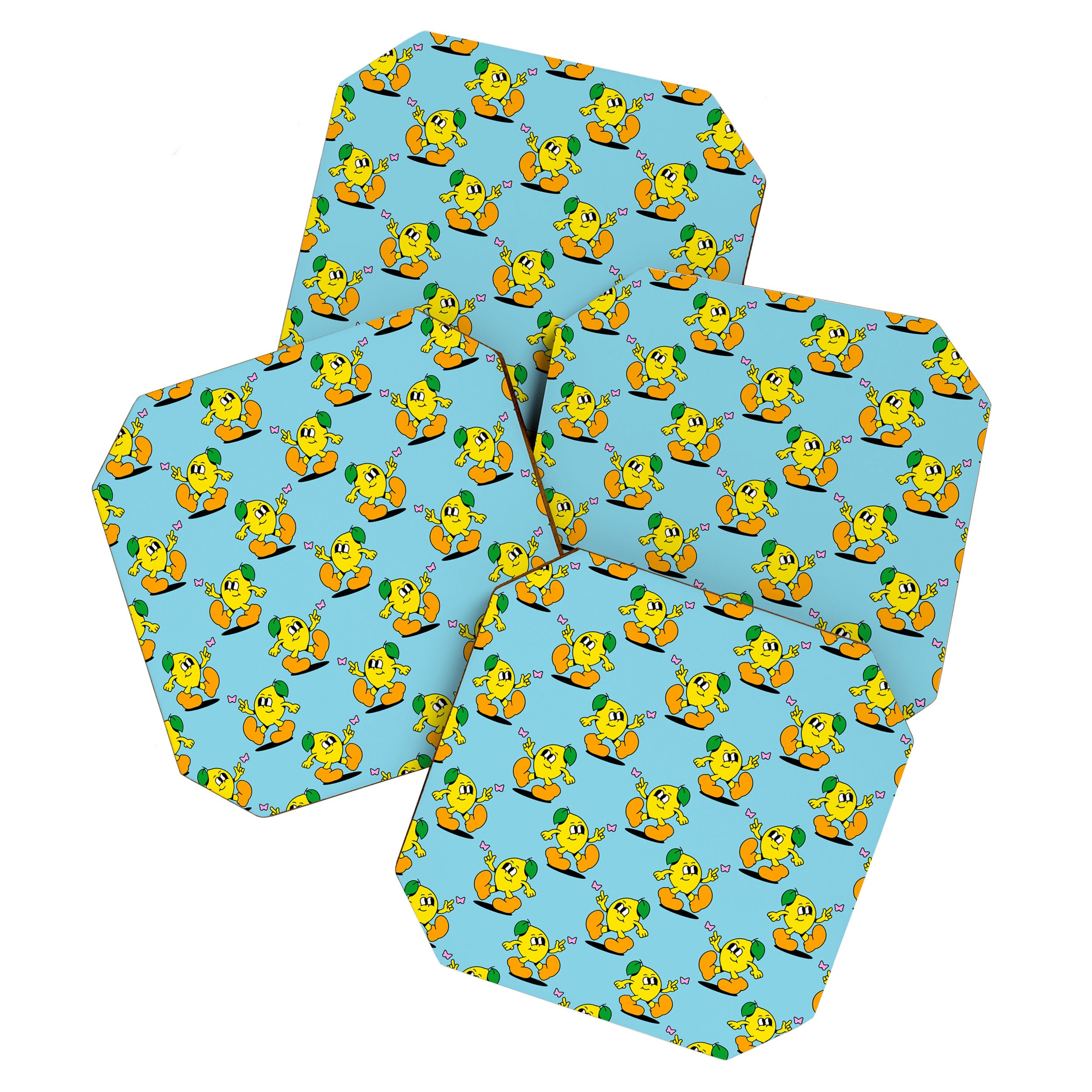 Funny retro lemon cartoon character pattern Coaster Gallery Image 1