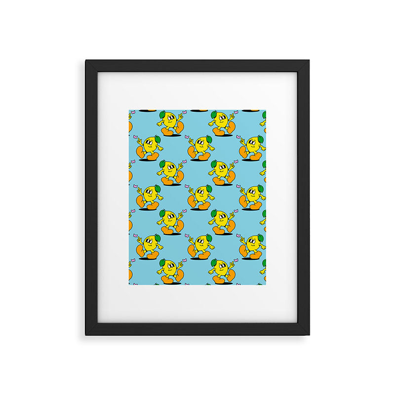Funny retro lemon cartoon character pattern Framed Art Print Gallery Image 6