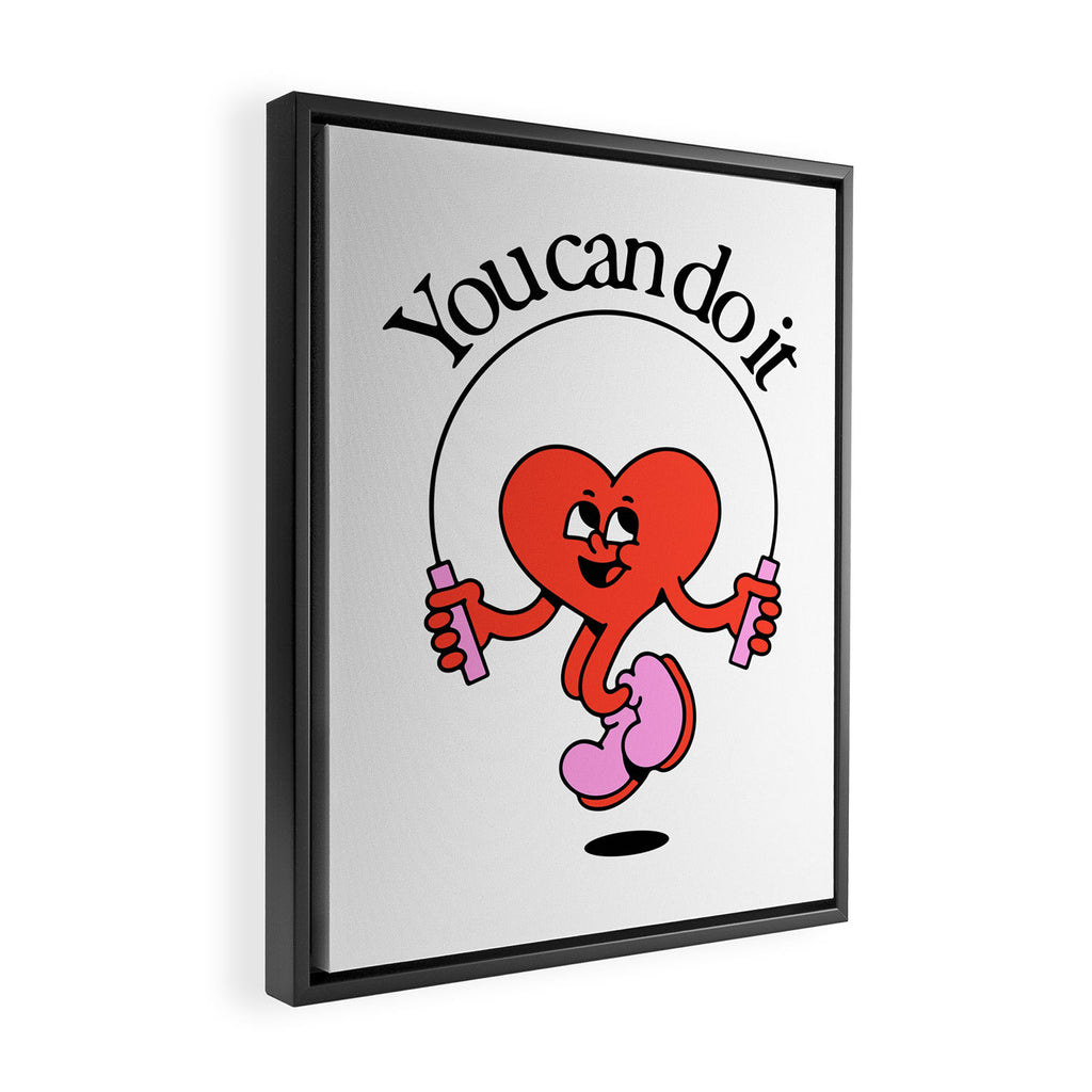 Funny retro love heart cartoon mascot character  Framed Canvas Print Gallery Image 2
