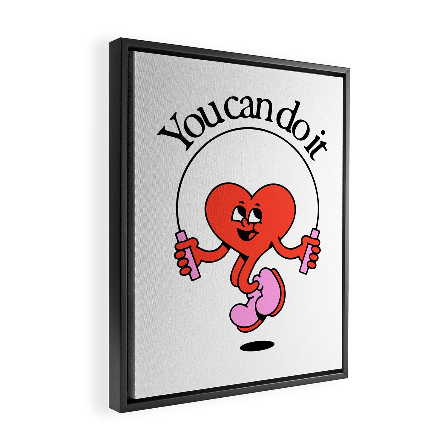 Funny retro love heart cartoon mascot character  Framed Canvas Print Gallery Image 2